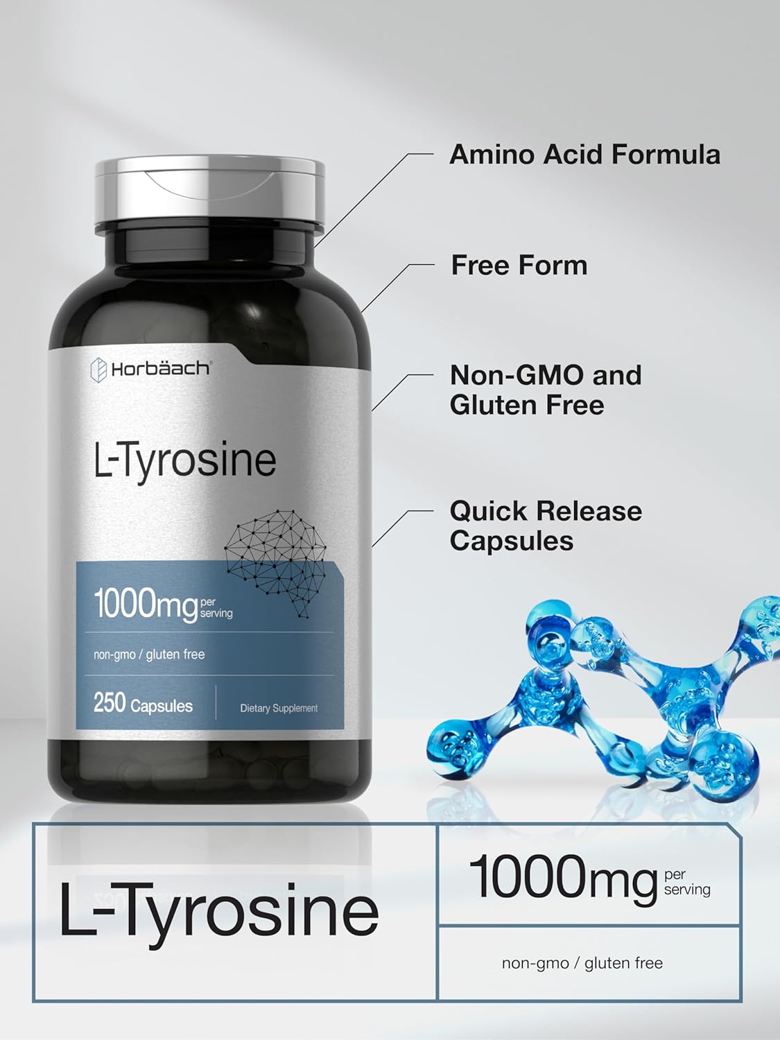 Suplemento L-Tirosina Horbaach | 1000mg | 250 Cápsulas