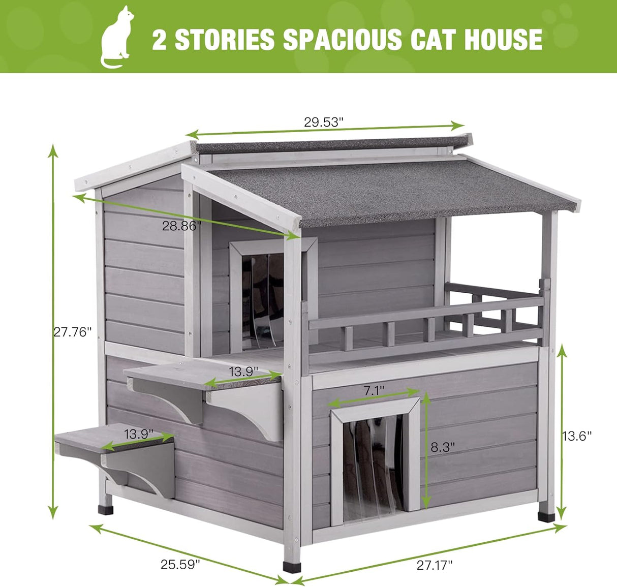 Casa para Gatos Feral, Wooden Kitty, Impermeable, Modelo Balcón