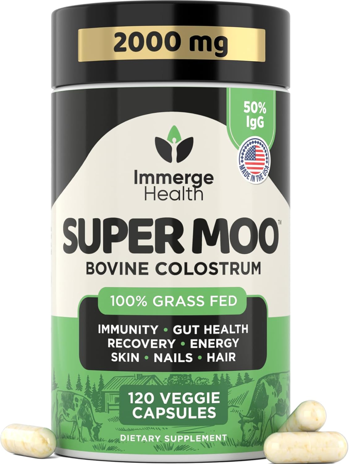 Colostro Bovino Super Moo - Salud Digestiva y Energía - 120 Cápsulas