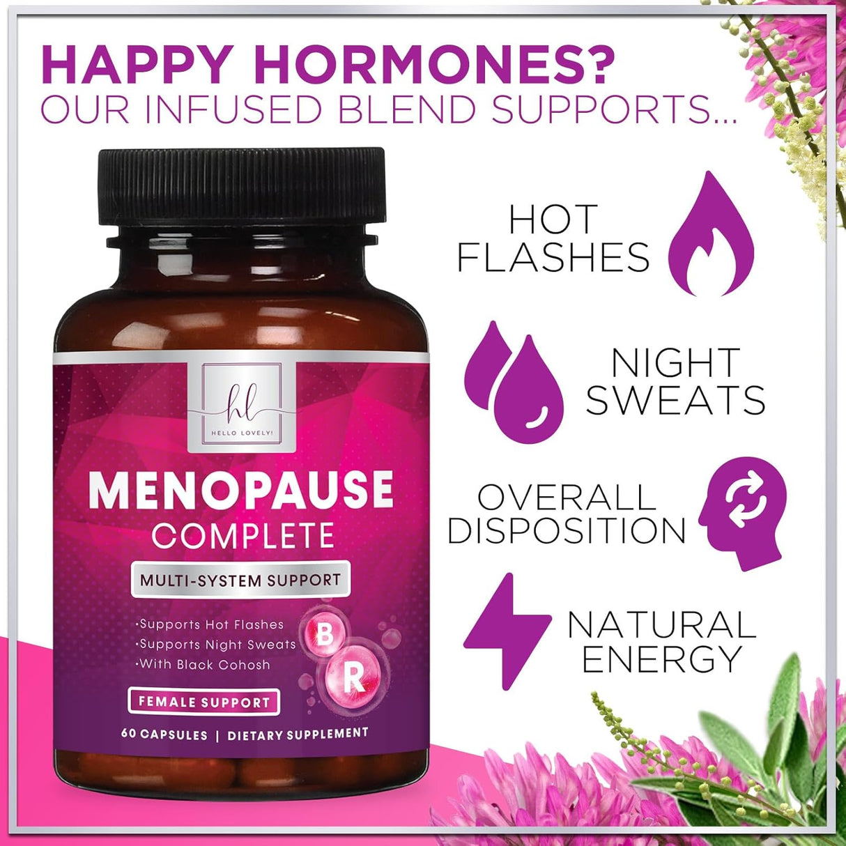Suplemento para Menopausia con Black Cohosh, Dong Quai, 60 cápsulas