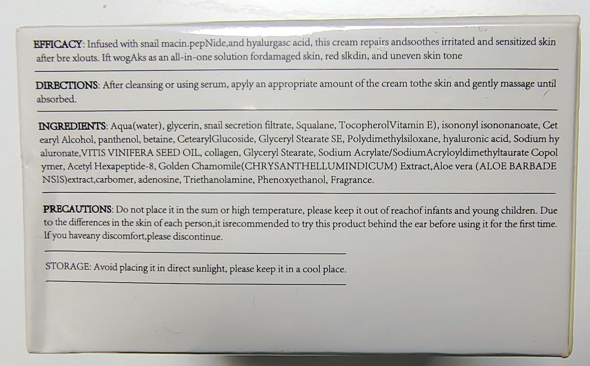 Crema Facial Hidratante con Mucina de Caracol y Colágeno 93%