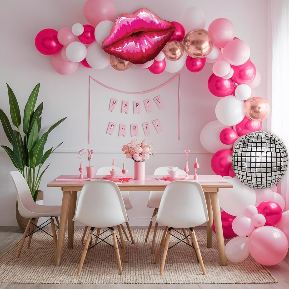 Arco Decorativo para Fiesta con Globos y Bolas de Disco