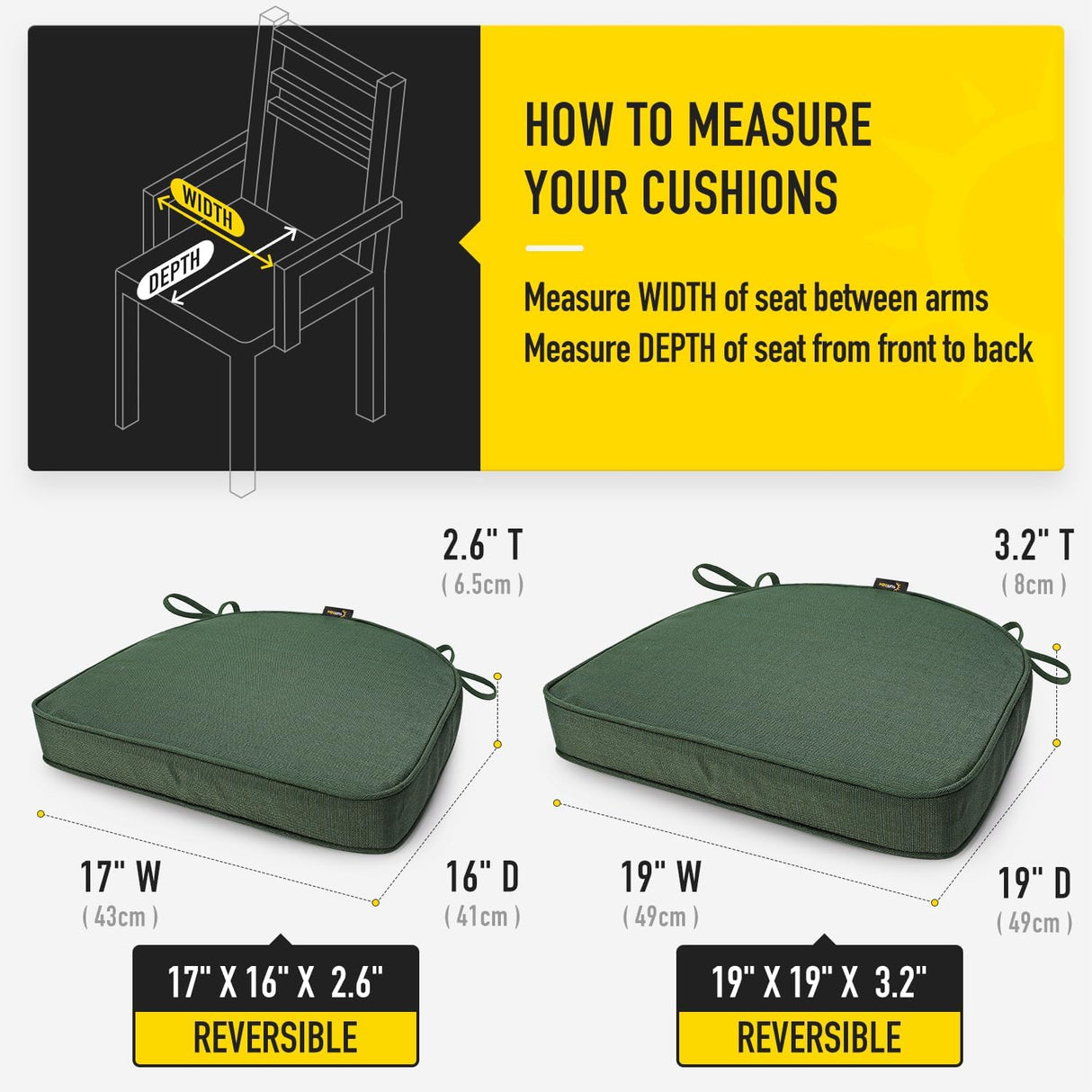 Cojines de Silla SUNROX, Espuma Memoria, Resistentes al Agua, 19x19