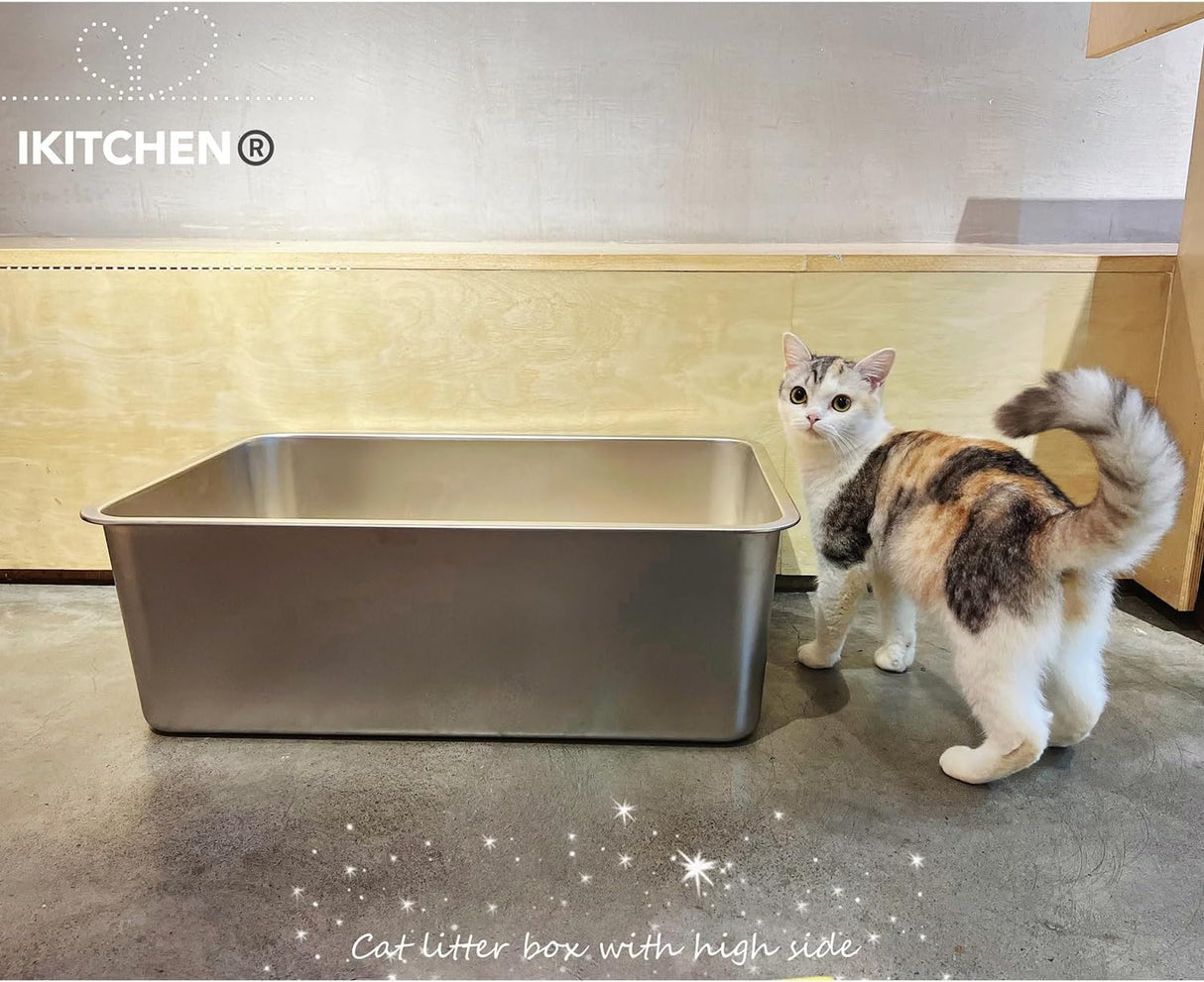 Caja de arena de acero inoxidable para gatos IKITCHEN