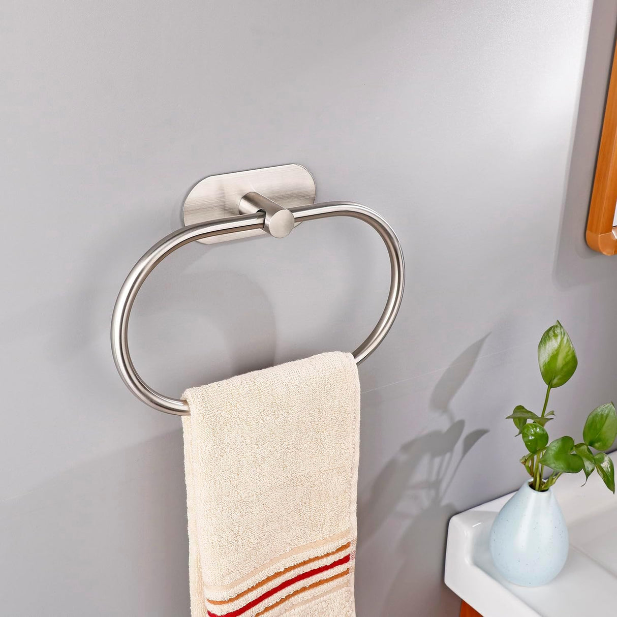 Anillo de Toalla Adhesivo, Acero Inoxidable, Montaje en Pared