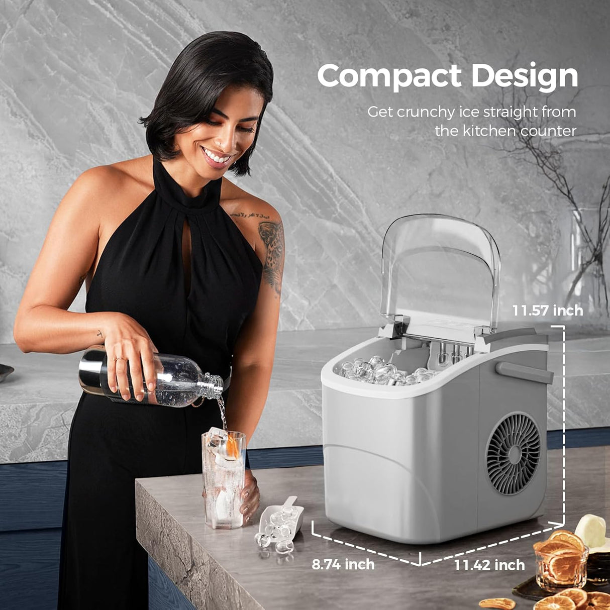 Máquina de Hielo Portátil, 26Lbs/24H, Auto-Limpieza, Modelo X