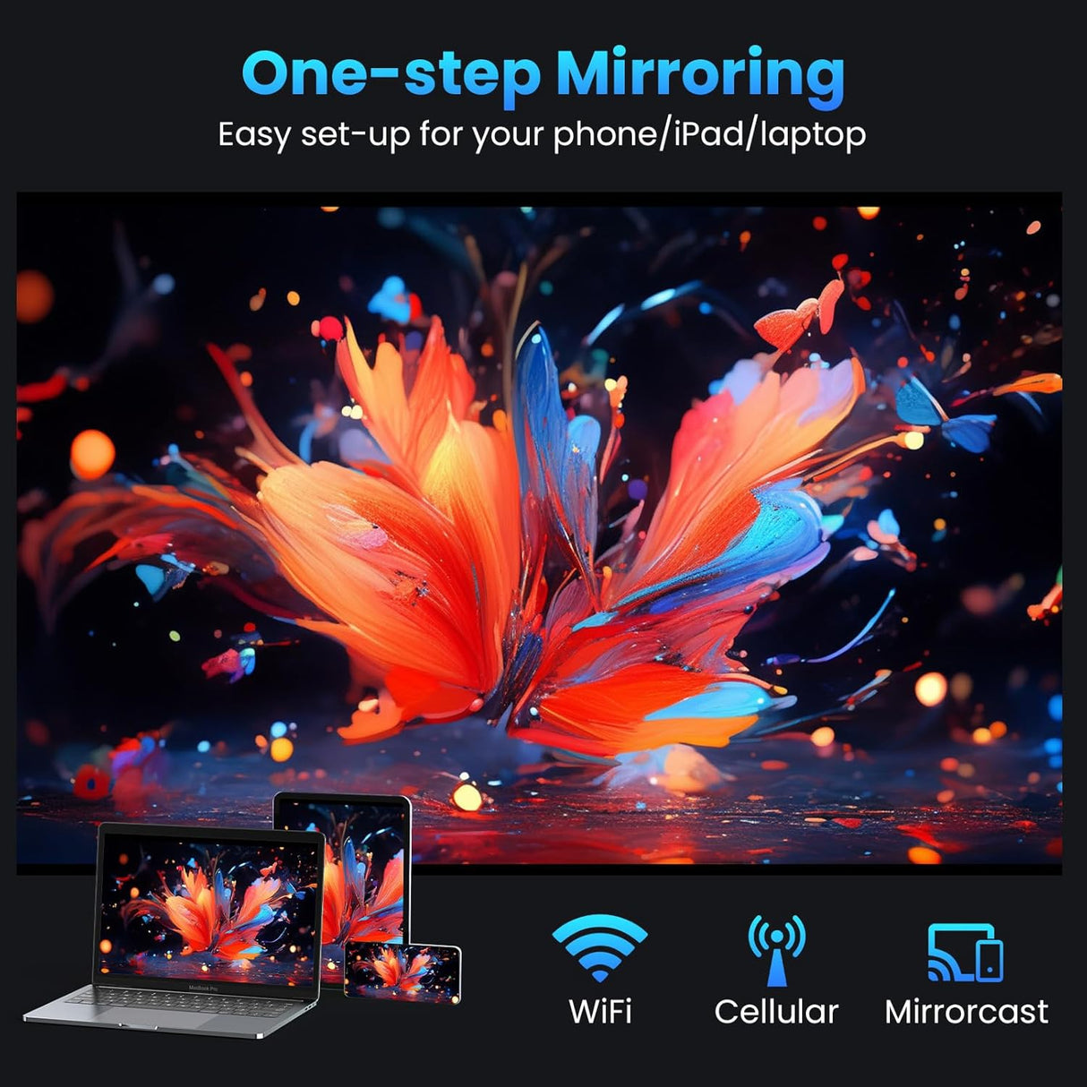 Proyector GROVIEW 15000lux 1080P WiFi Bluetooth, 490ANSI