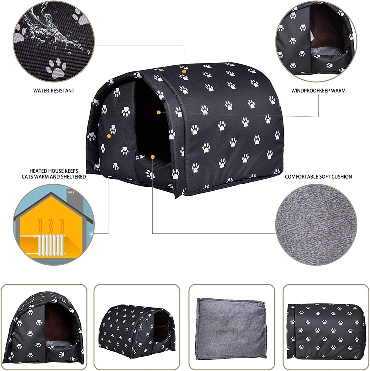 Casa para Gatos Exteriores, Resistente al Clima, Modelo Plegable