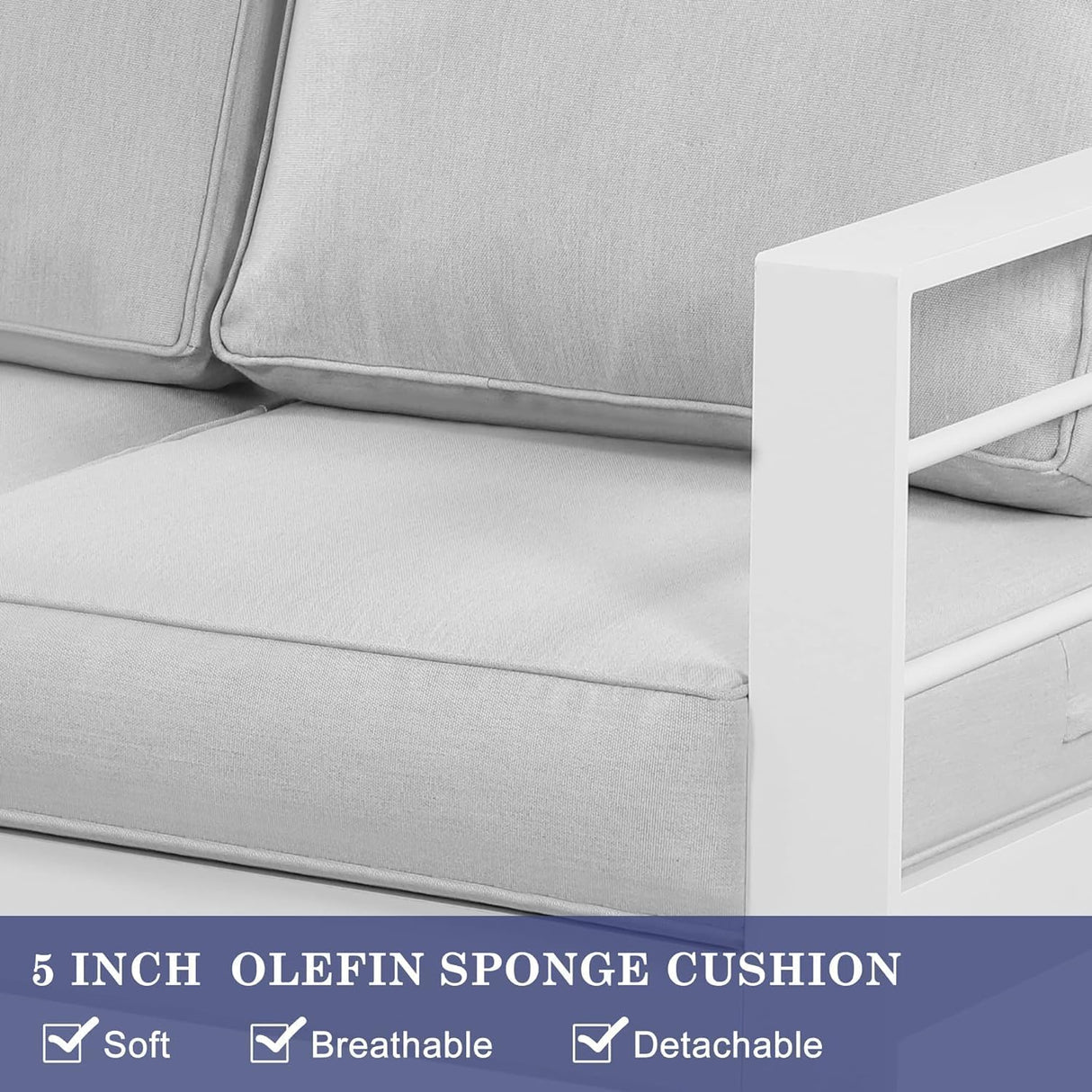 Wisteria Lane Juego de muebles de patio de aluminio para exteriores, modernos juegos de conversación de patio, sofá modular de metal para exteriores con cojín de 5 pulgadas y mesa de centro para balcón, jardín, gris claro