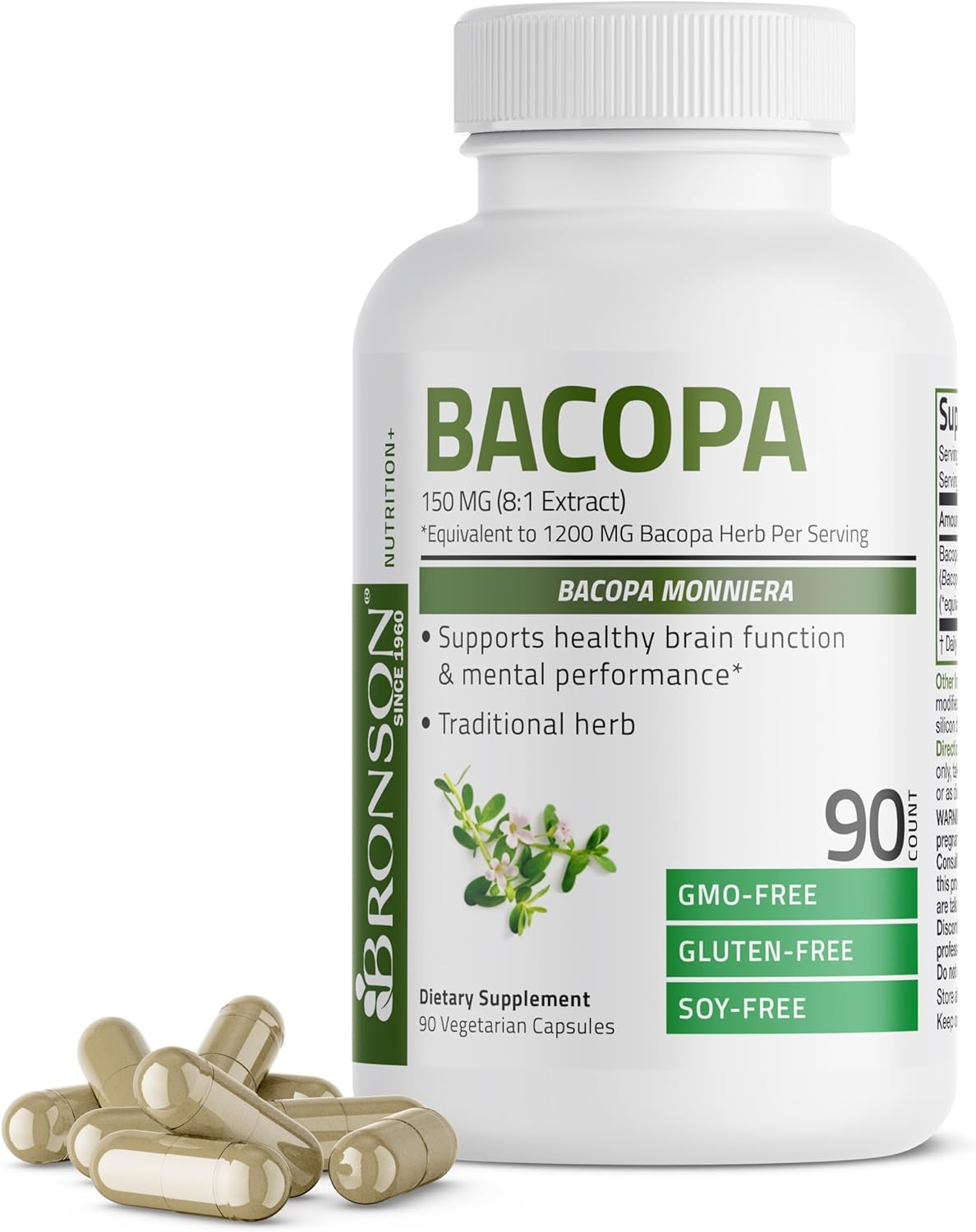 Suplementos Bronson Bacopa apoya la función cerebral 90 cáp