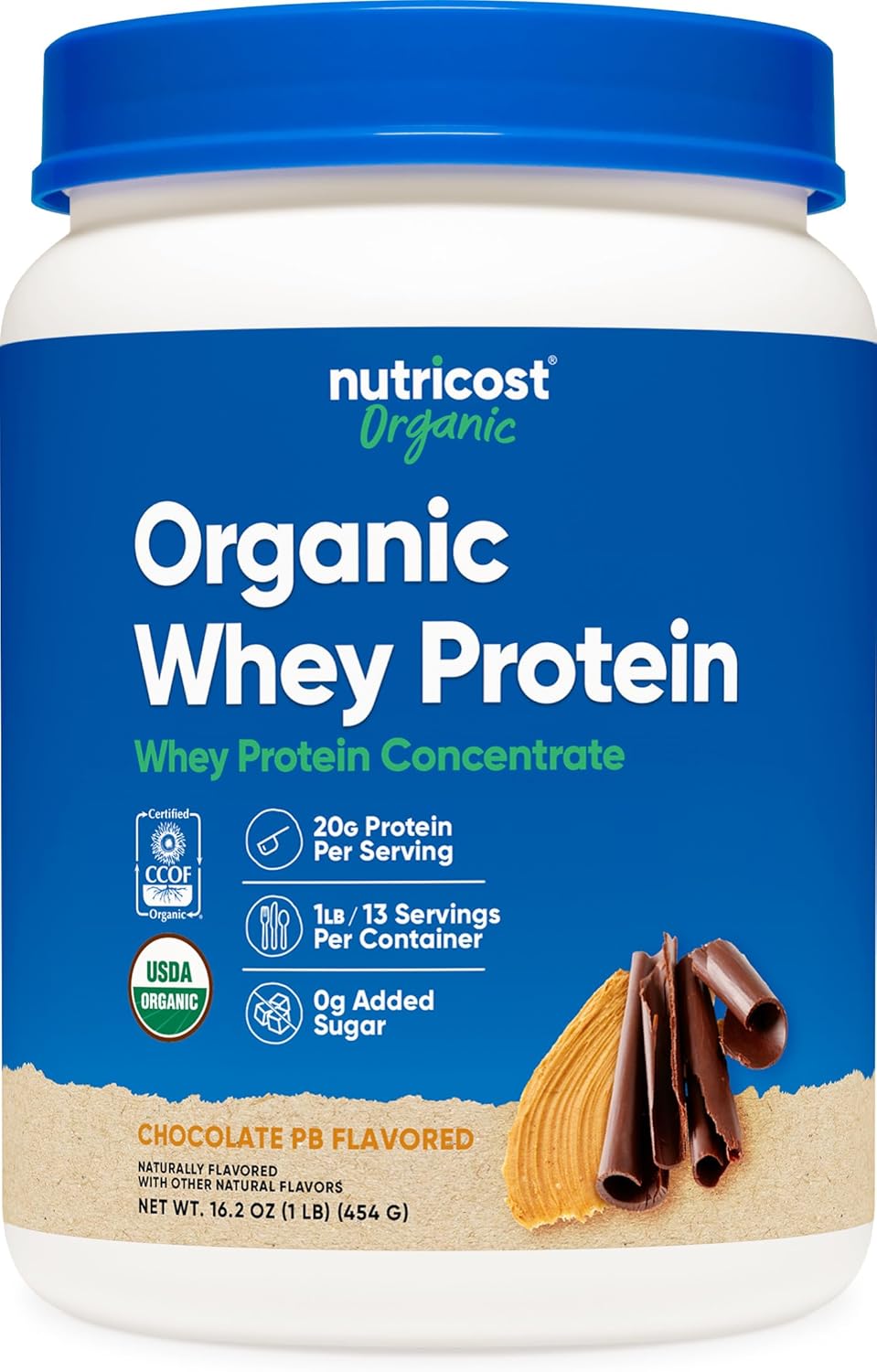 Proteína de Suero Orgánica Nutricost, Chocolate Mantequilla, 1LB