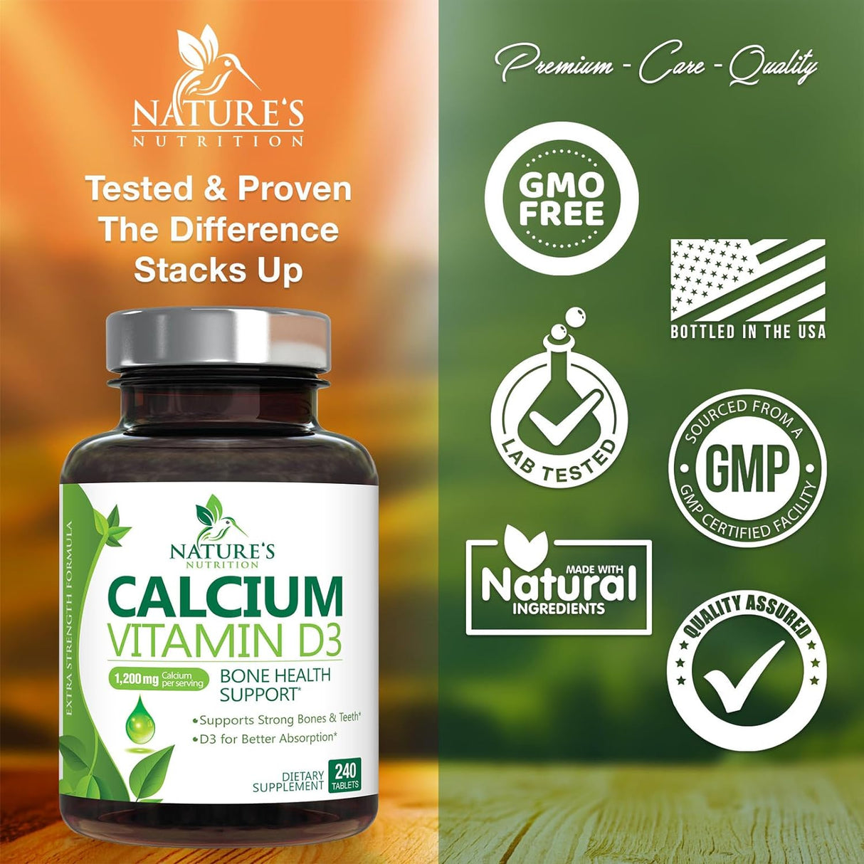 Suplemento Calcio 1200 mg más vitamina D3 salud ósea 240 u