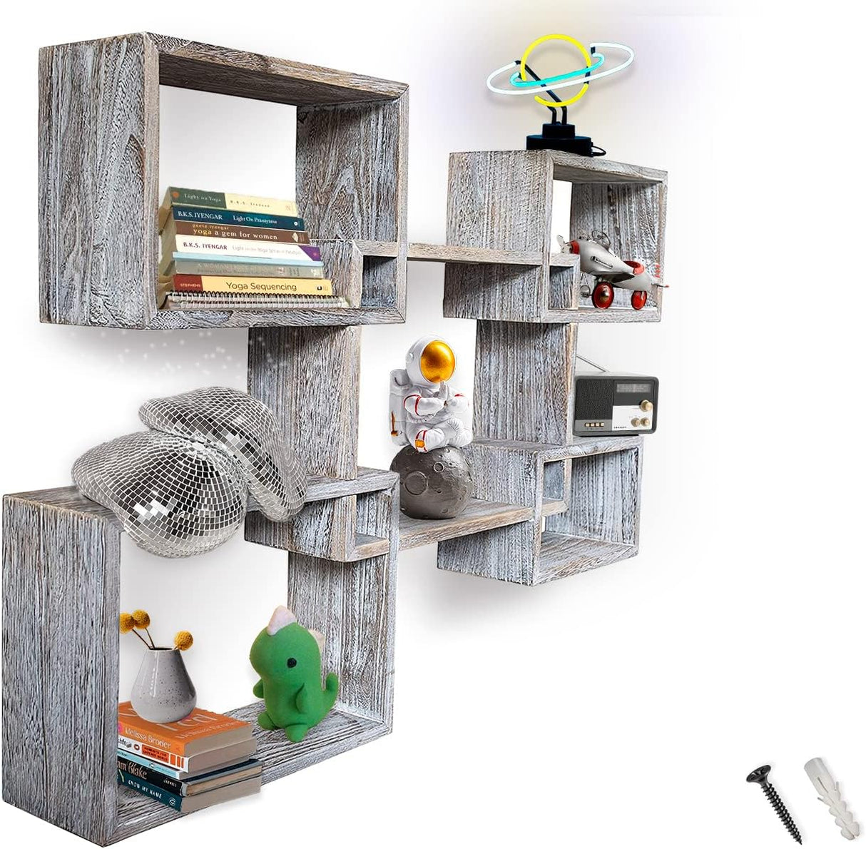 Estanterías Flotantes Cuadradas Rústicas - Set de 5 - Incluye Tornillos