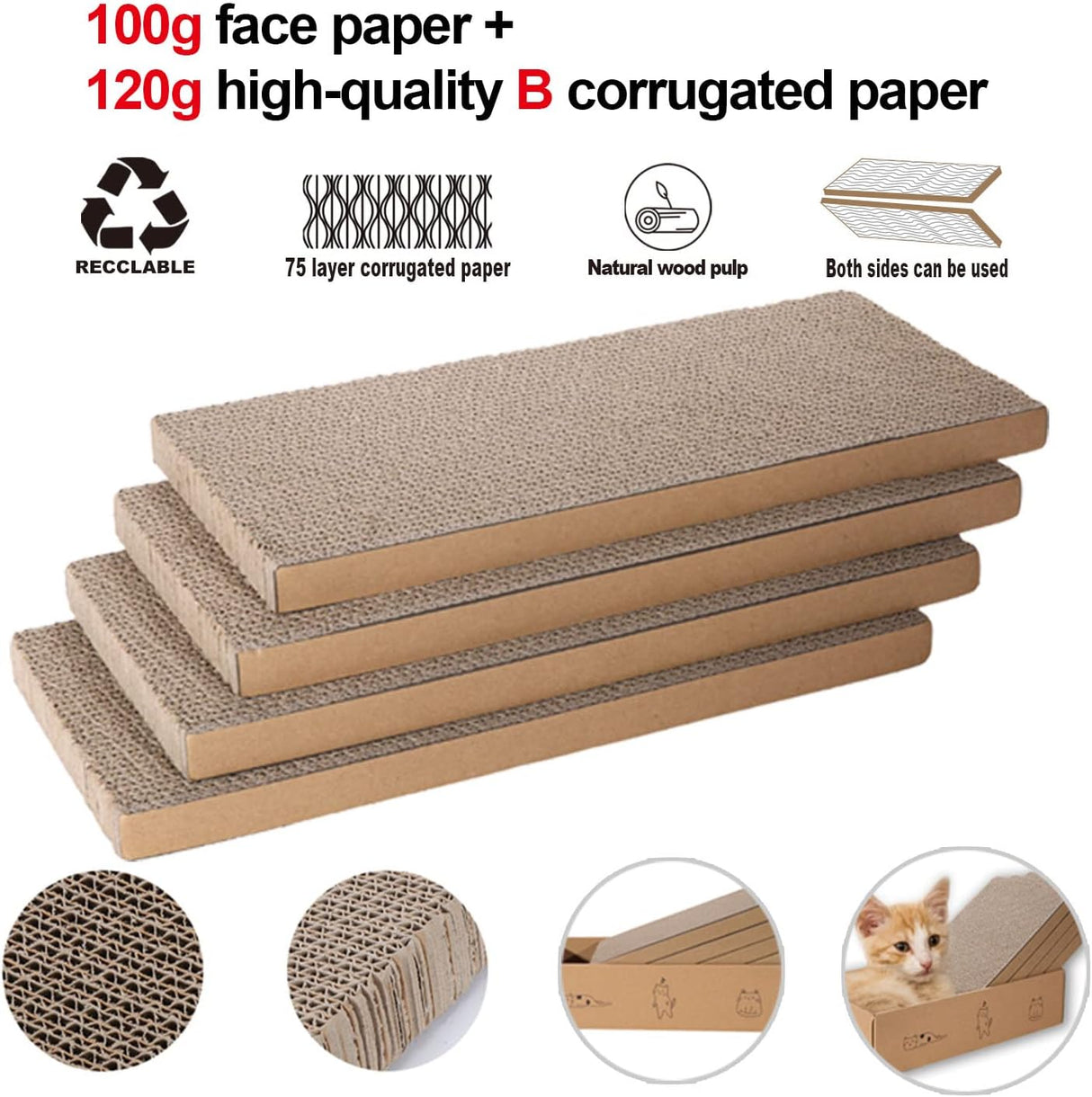 Almohadilla para rascar gatos con caja reversible 4 unidades