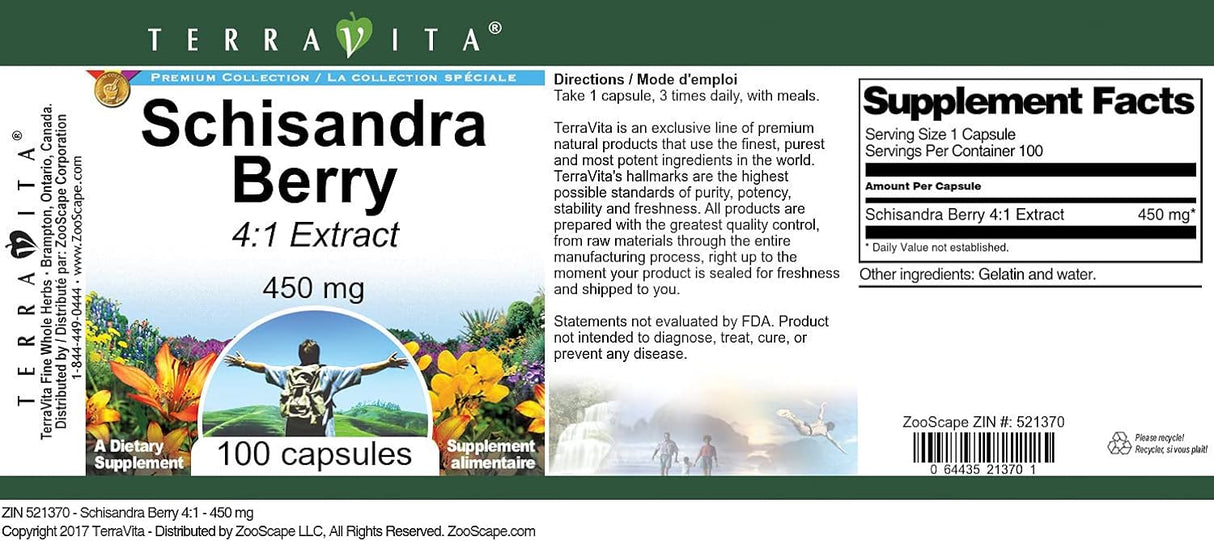 Schisandra Berry 4:1-450 mg 100 Cápsulas