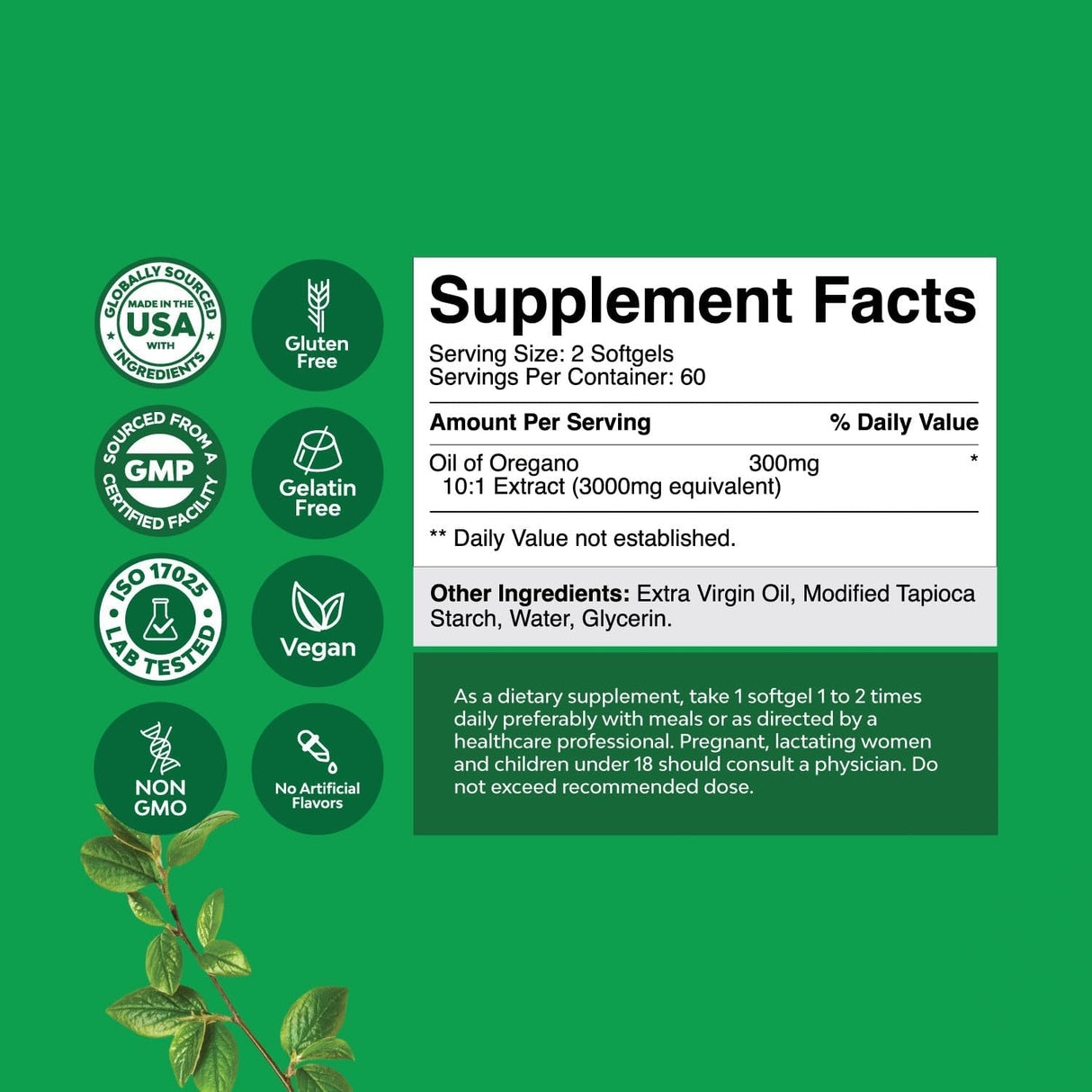 Cápsulas Blandas de Aceite de Orégano Vegano - 3000mg - 70% Carvacrol