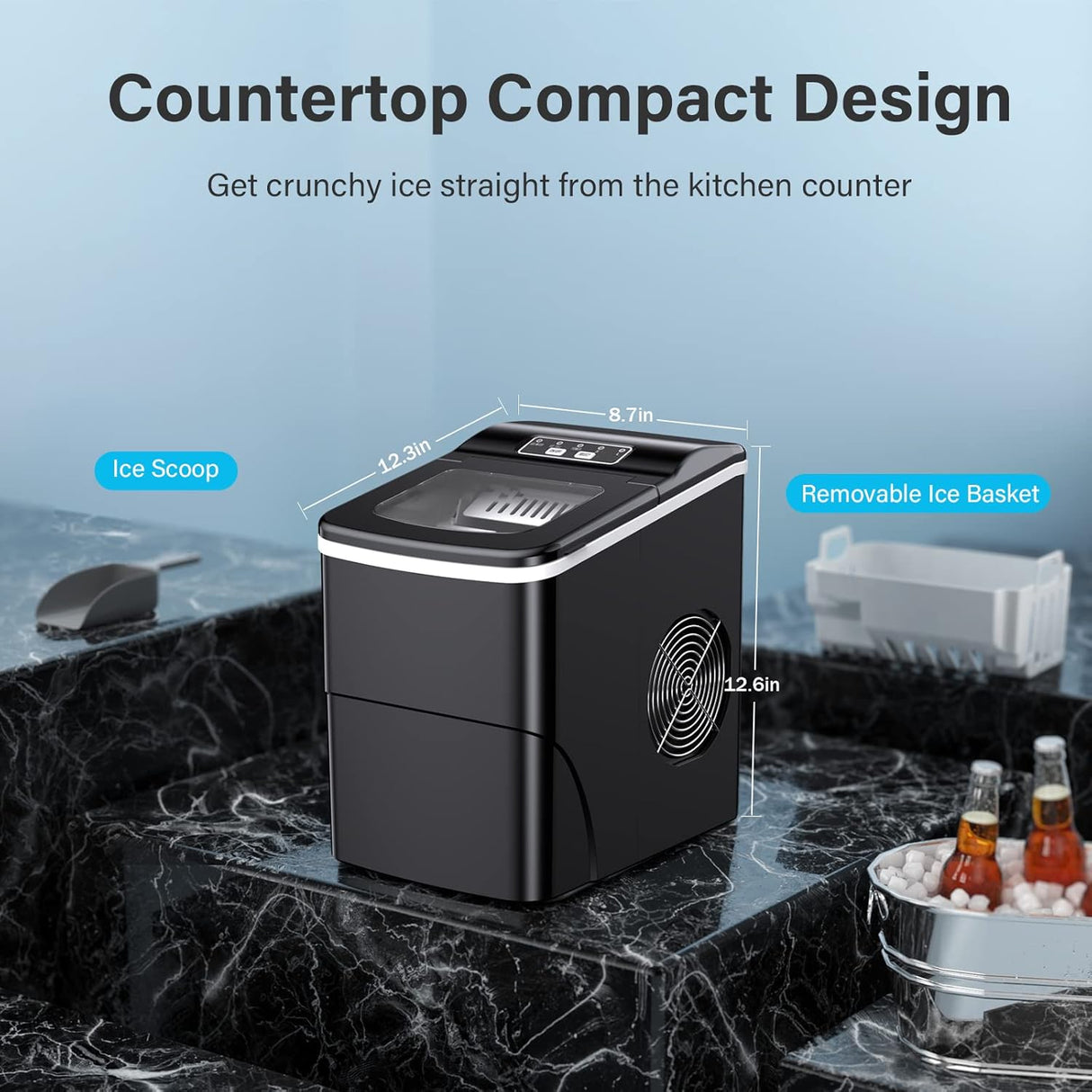 Máquina de Hielo 26Lbs/24H, Autolimpiante, Portátil, Modelo X