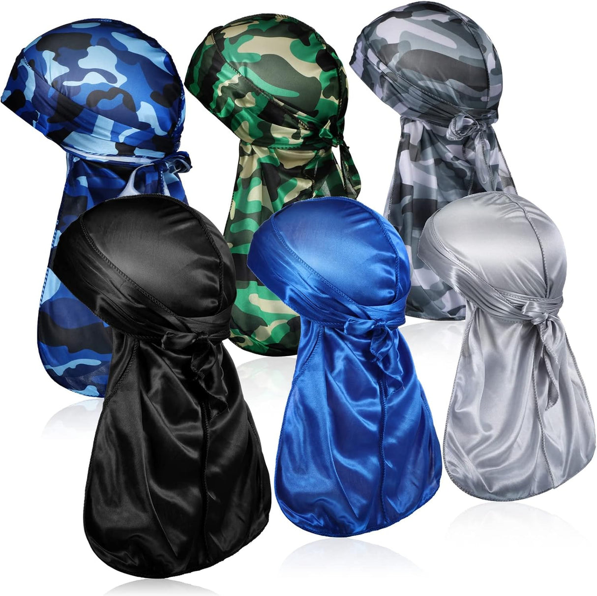 Durags Tarpop 6 Pcs para Hombre, Silky, Camuflaje, Largo y Ancho