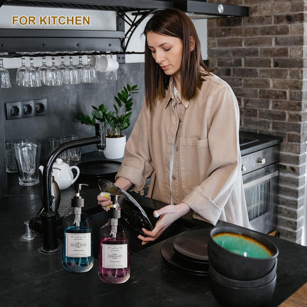 Dispensador de jabón para platos y hogar de color ámbar