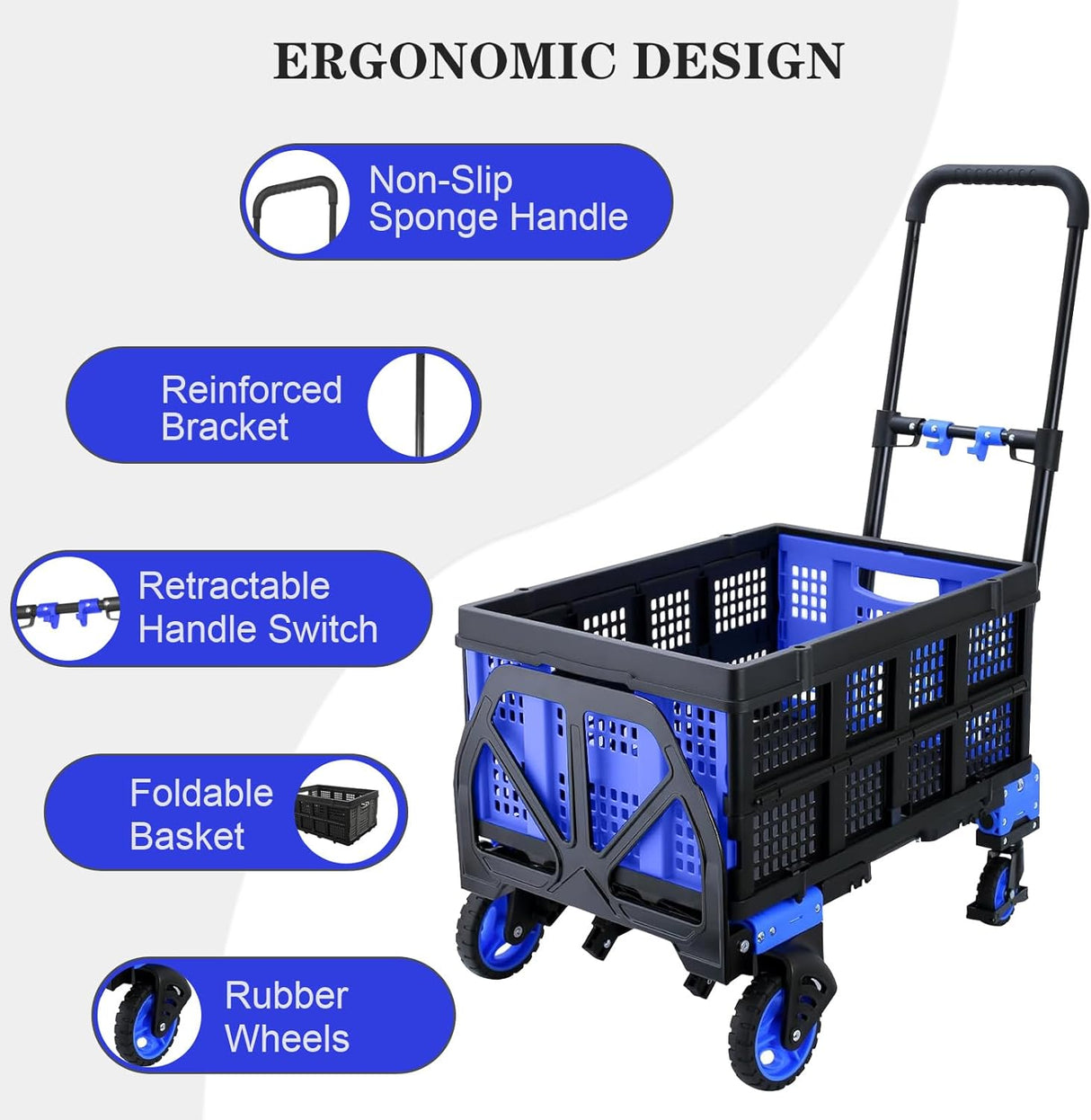 Carretilla Plegable 2 en 1, Alta Capacidad 330lbs, Modelo Portátil