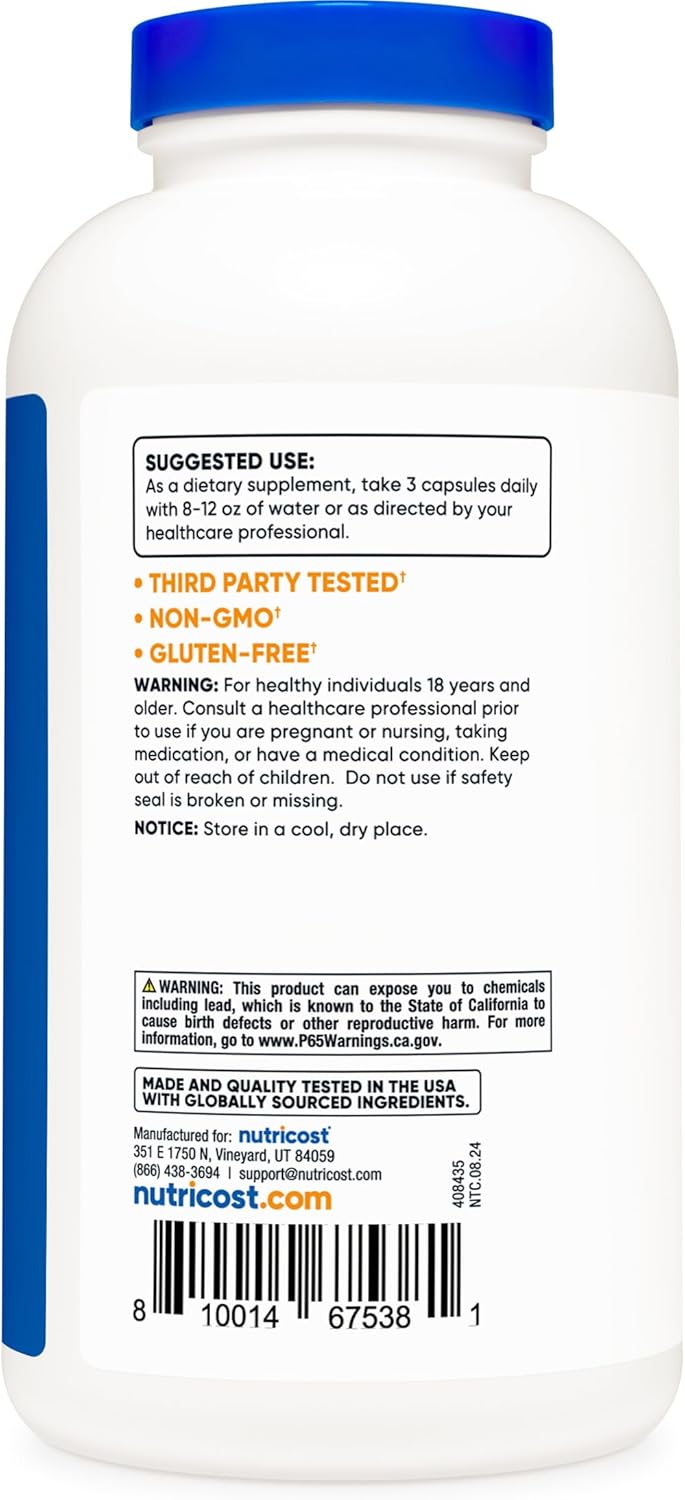 Psyllium Husk 1500mg, Nutricost, Non-GMO, Gluten Free, 500 Caps