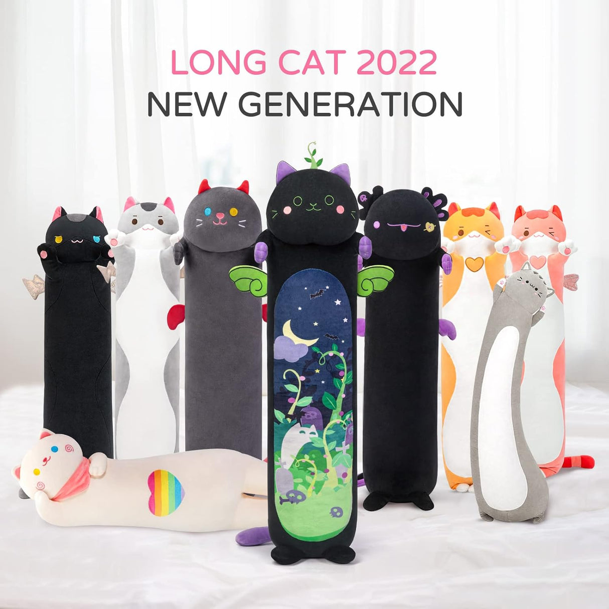 Peluche de gato larga de 20 pulgadas negro