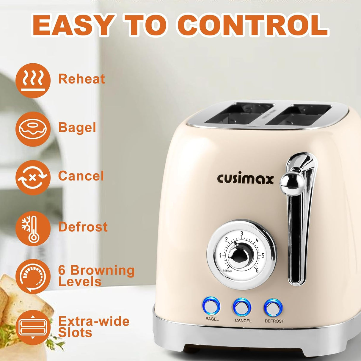 Tostadora 2 ranuras con 6 niveles bandeja recolectora