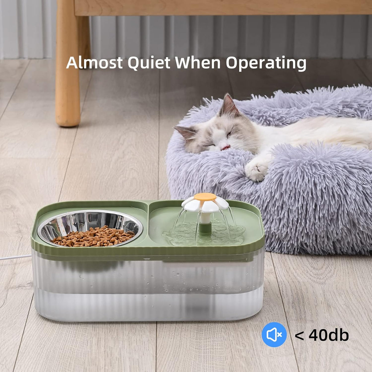 Fuente de agua para gatos y cuenco de alimentos verde