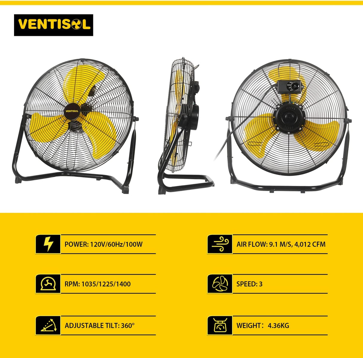 Ventilador de Piso VENTISOL 18 3 Velocidades 4012CFM 360°