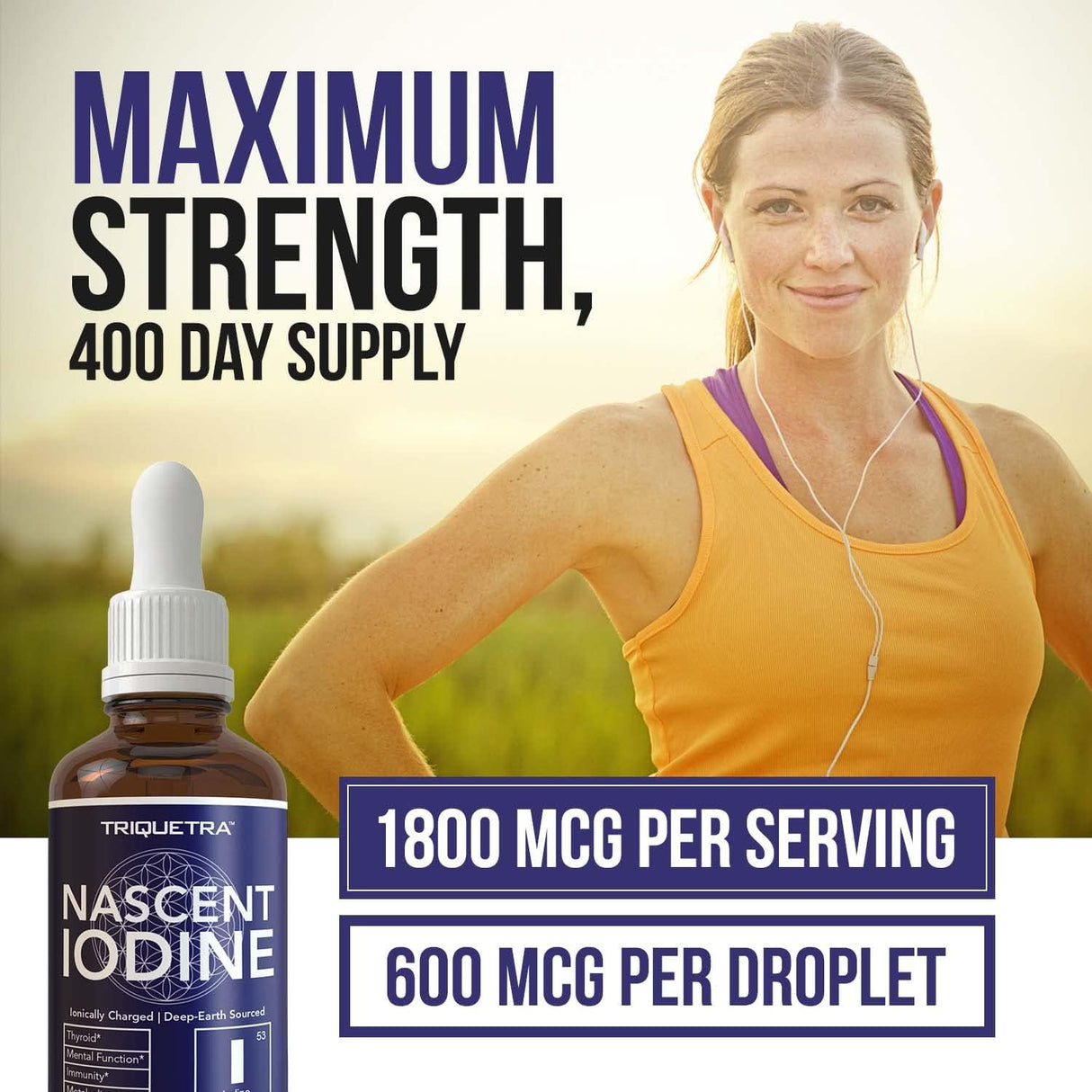 Suplemento de yodo 400 porciones vegana 1800 mcg 59ml