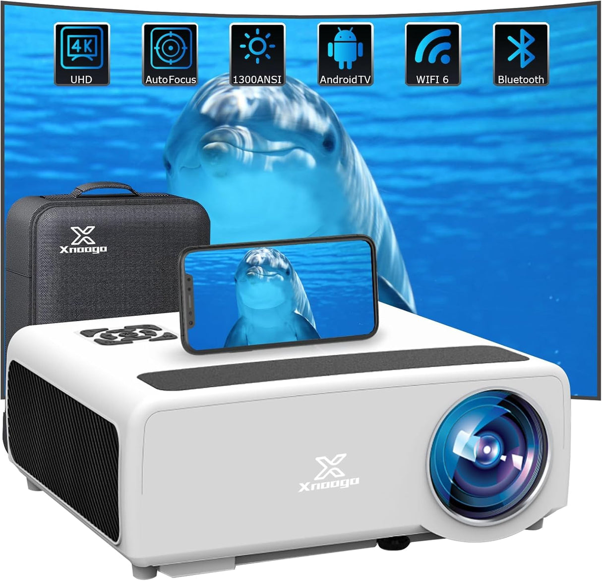Proyector 4K XNoogo, 1300ANSI, WiFi6, Bluetooth, Auto Keystone
