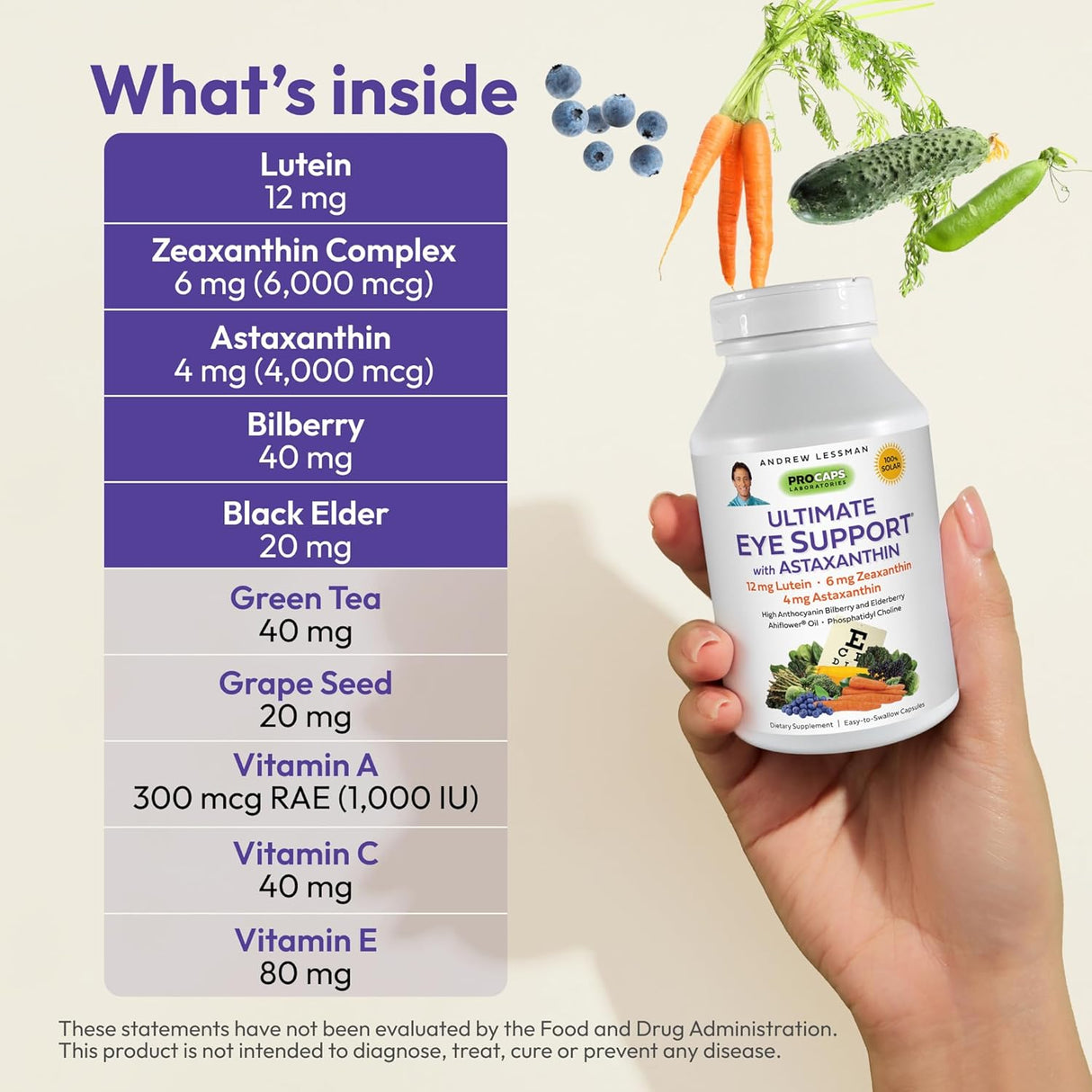 Suplemento ocular Andrew Lessman, 60 gelatinas, sin aditivos