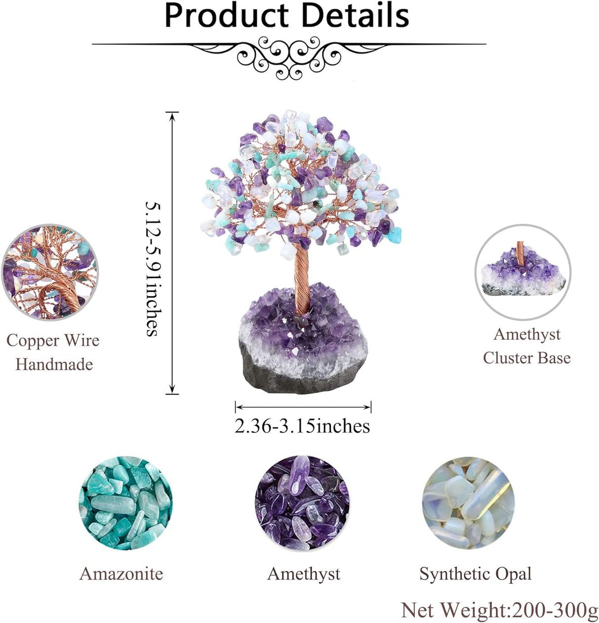 Jovivi Amatista natural, aventurina verde, opalita, cristal