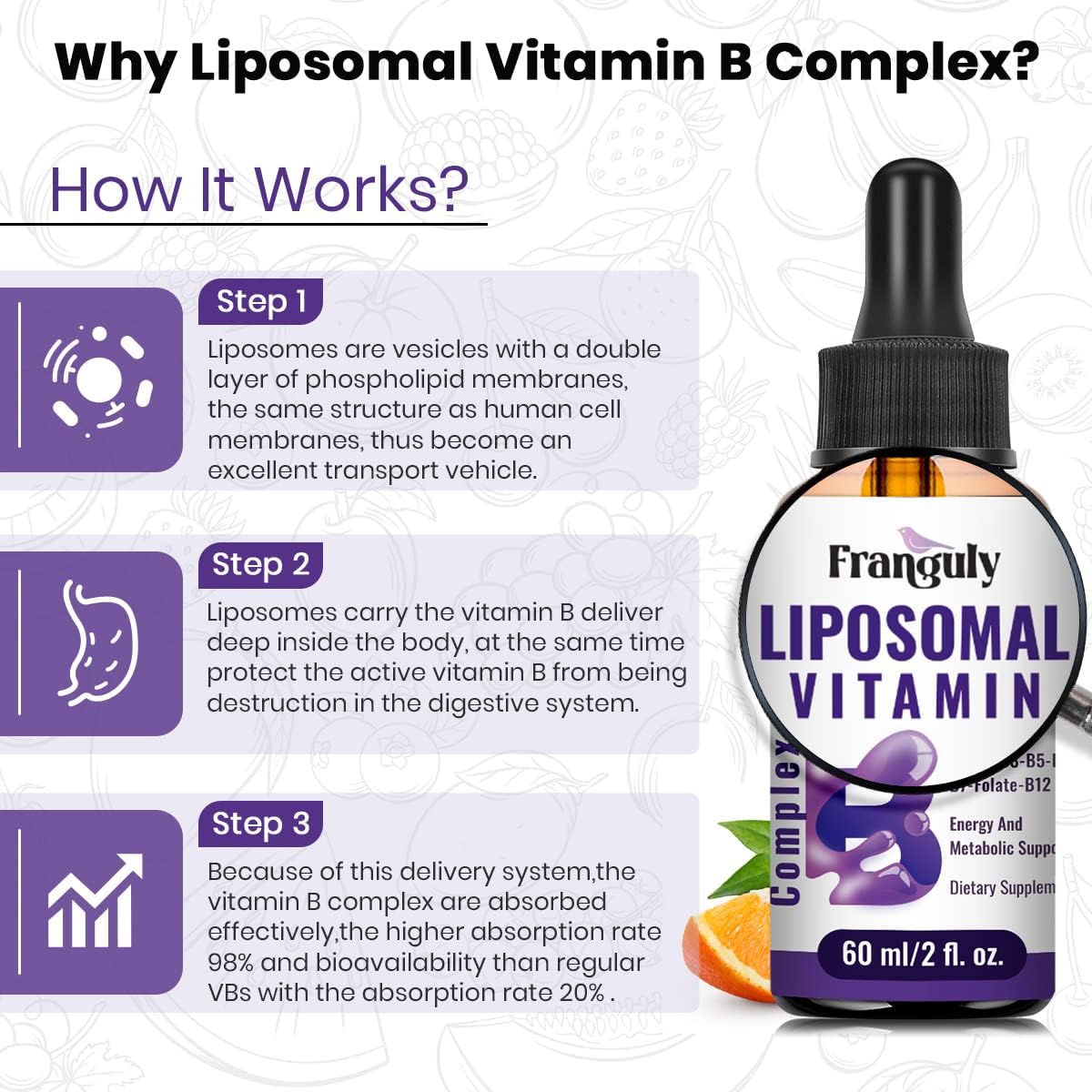 Suplementos líquidas de complejo de vitamina B liposomal