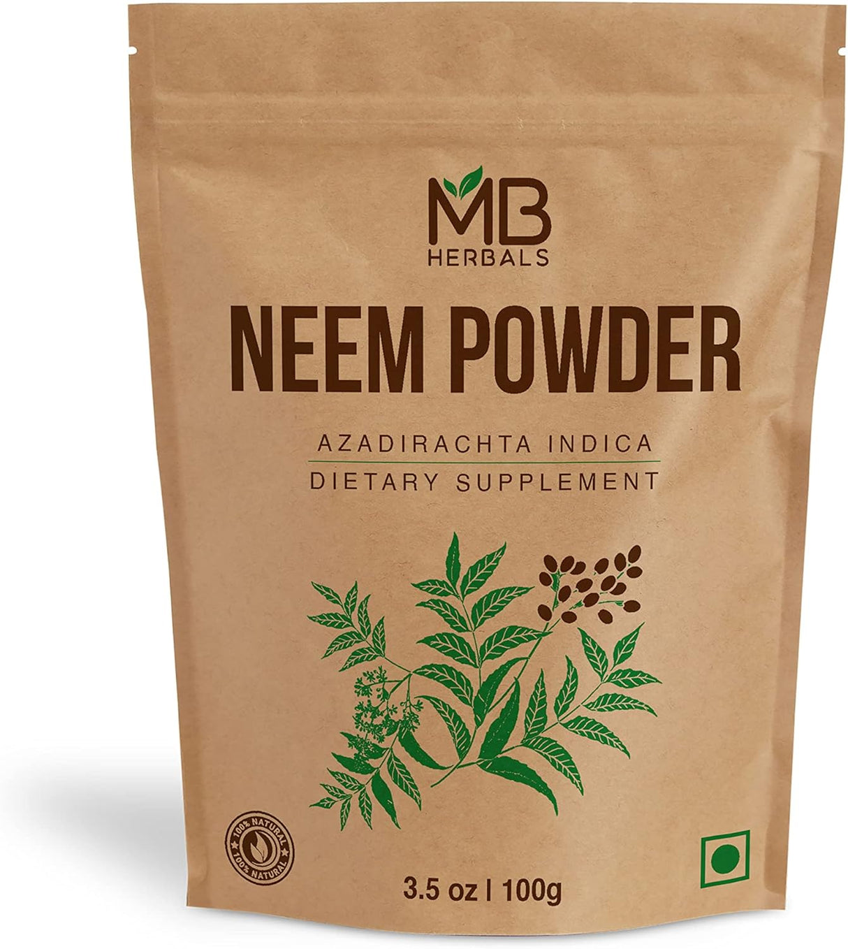 Suplemento Polvo puro de hoja de neem de 3.53 oz/3.5 onzas
