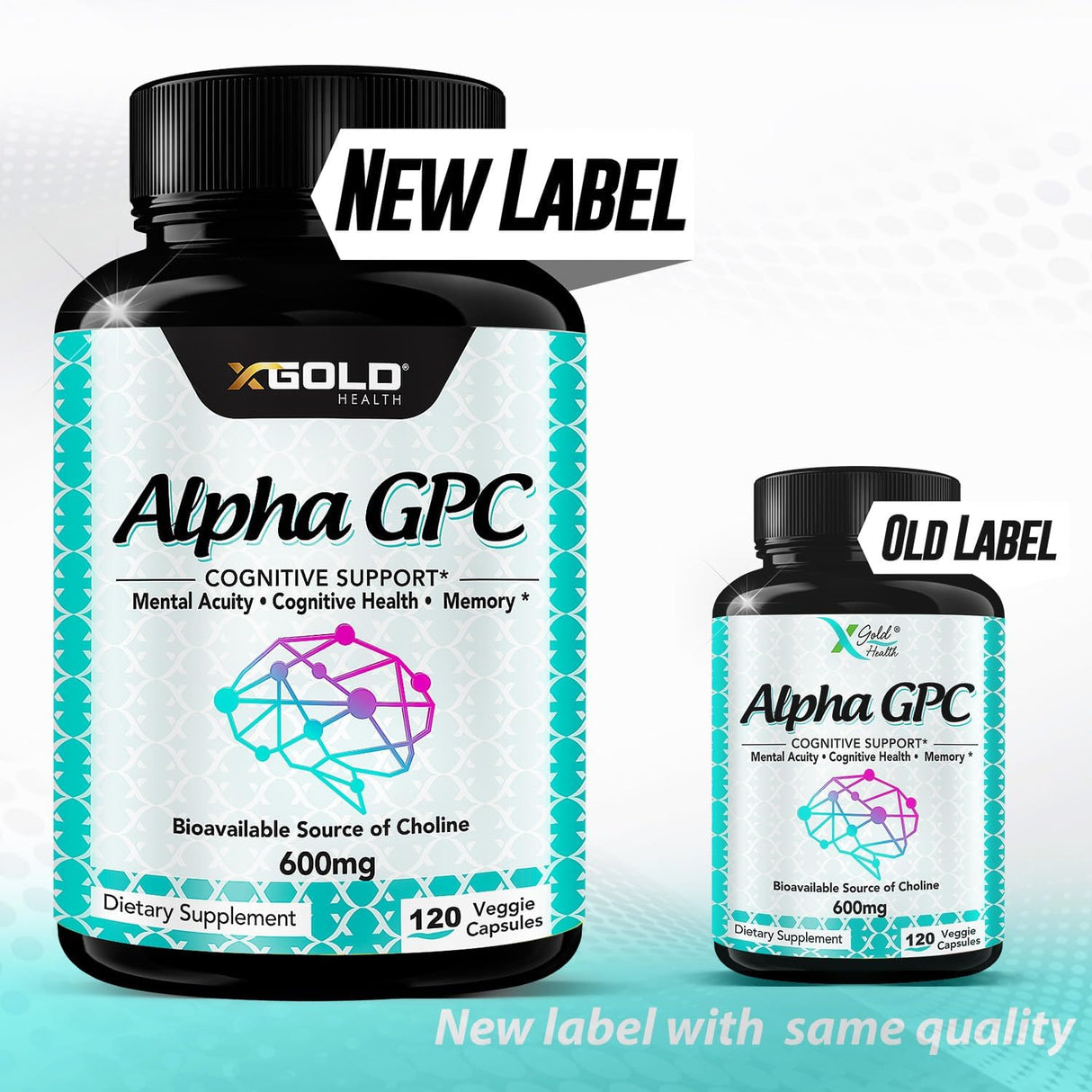 Suplemento de Colina Alpha GPC 600mg, Fuente Altamente Pura y Bioavailable