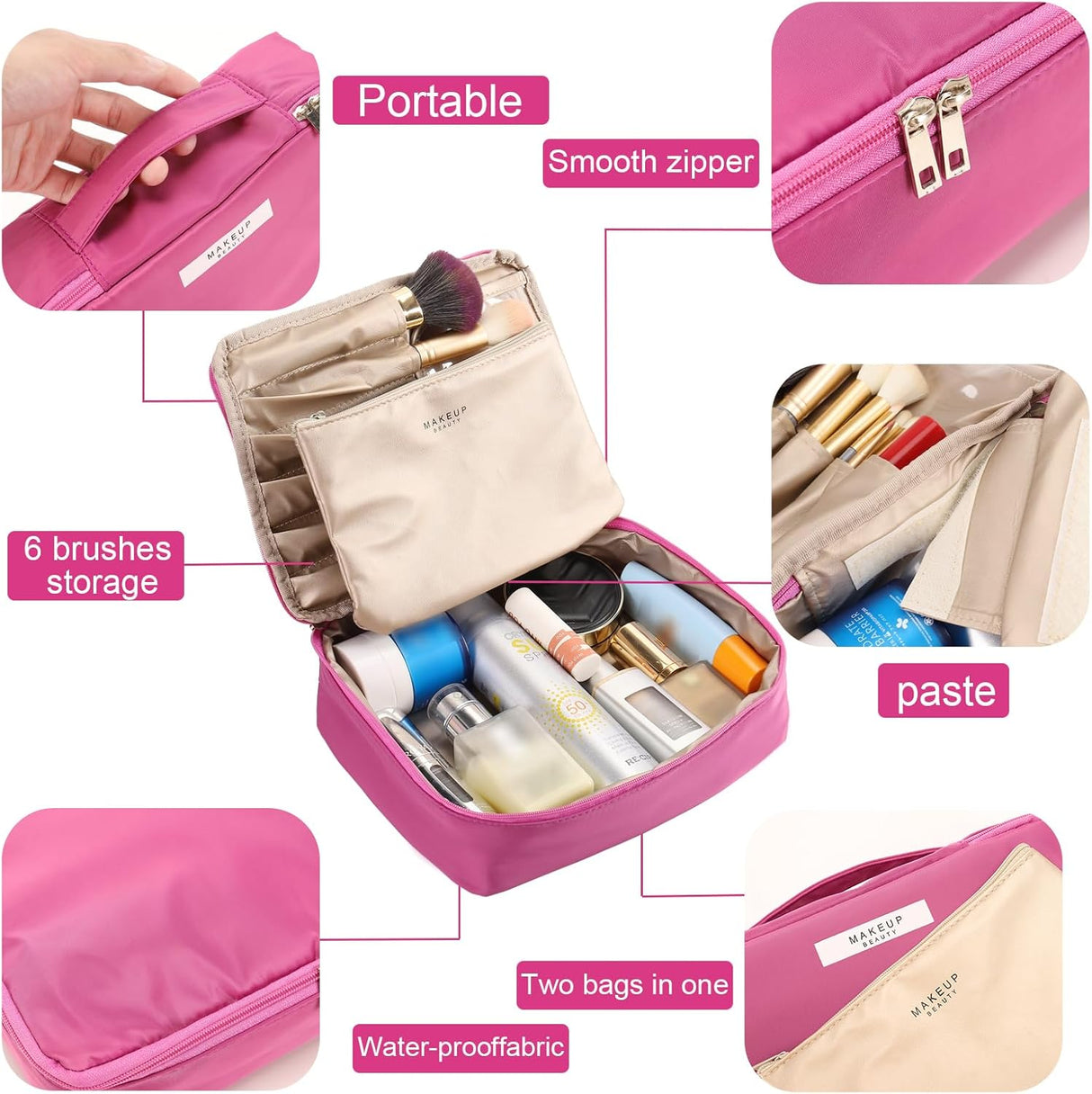 porta cosmeticos color fucsia Queboom