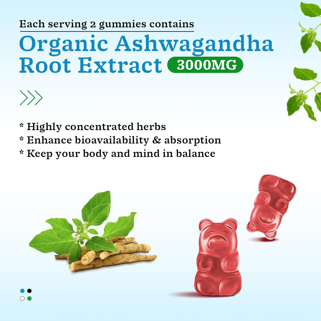 Gomitas de Ashwagandha 3000 mg, apoyo inmune, 120 piezas