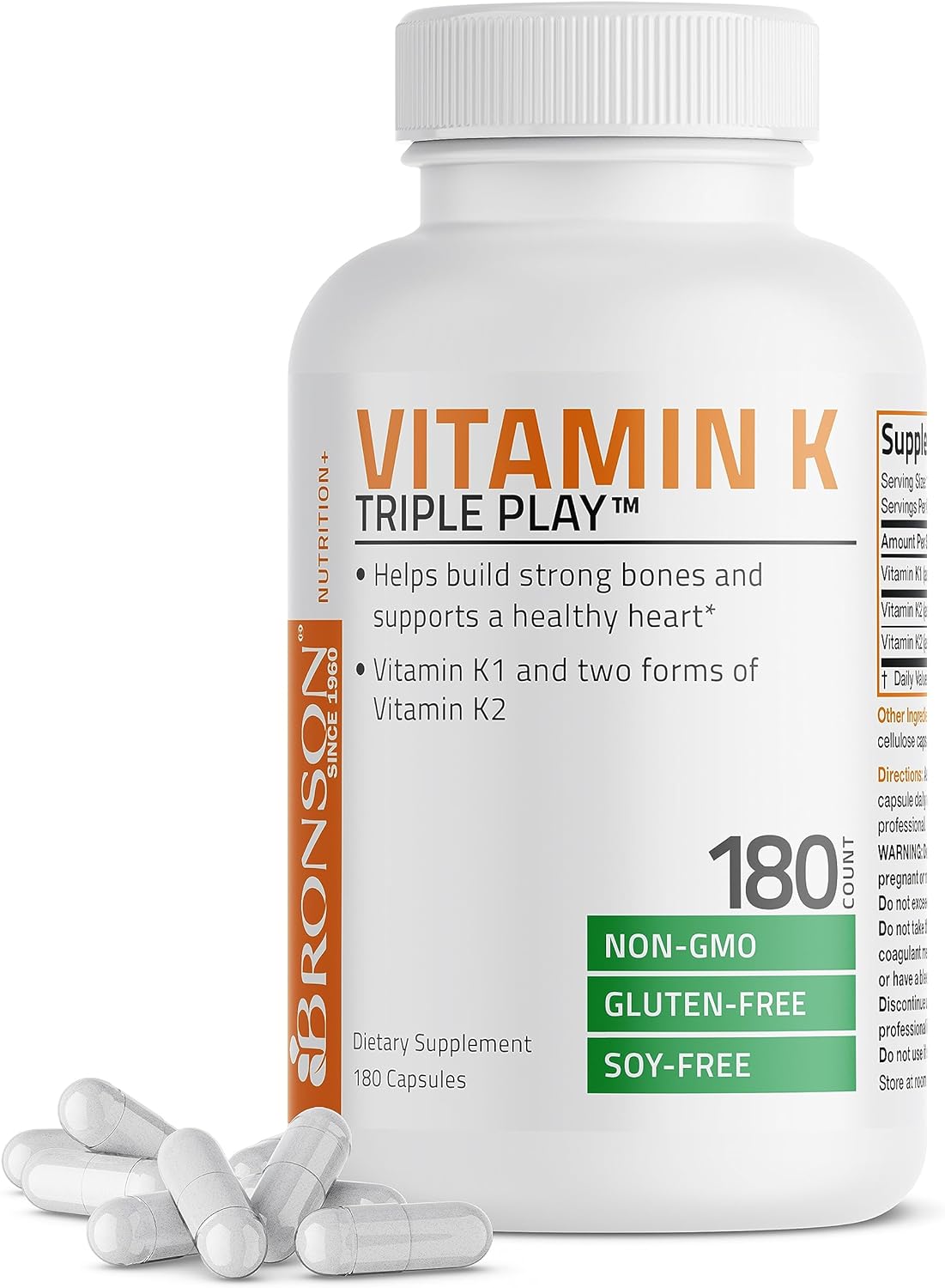 Suplemento de vitamina K2 MK7 Triple Play de Bronson