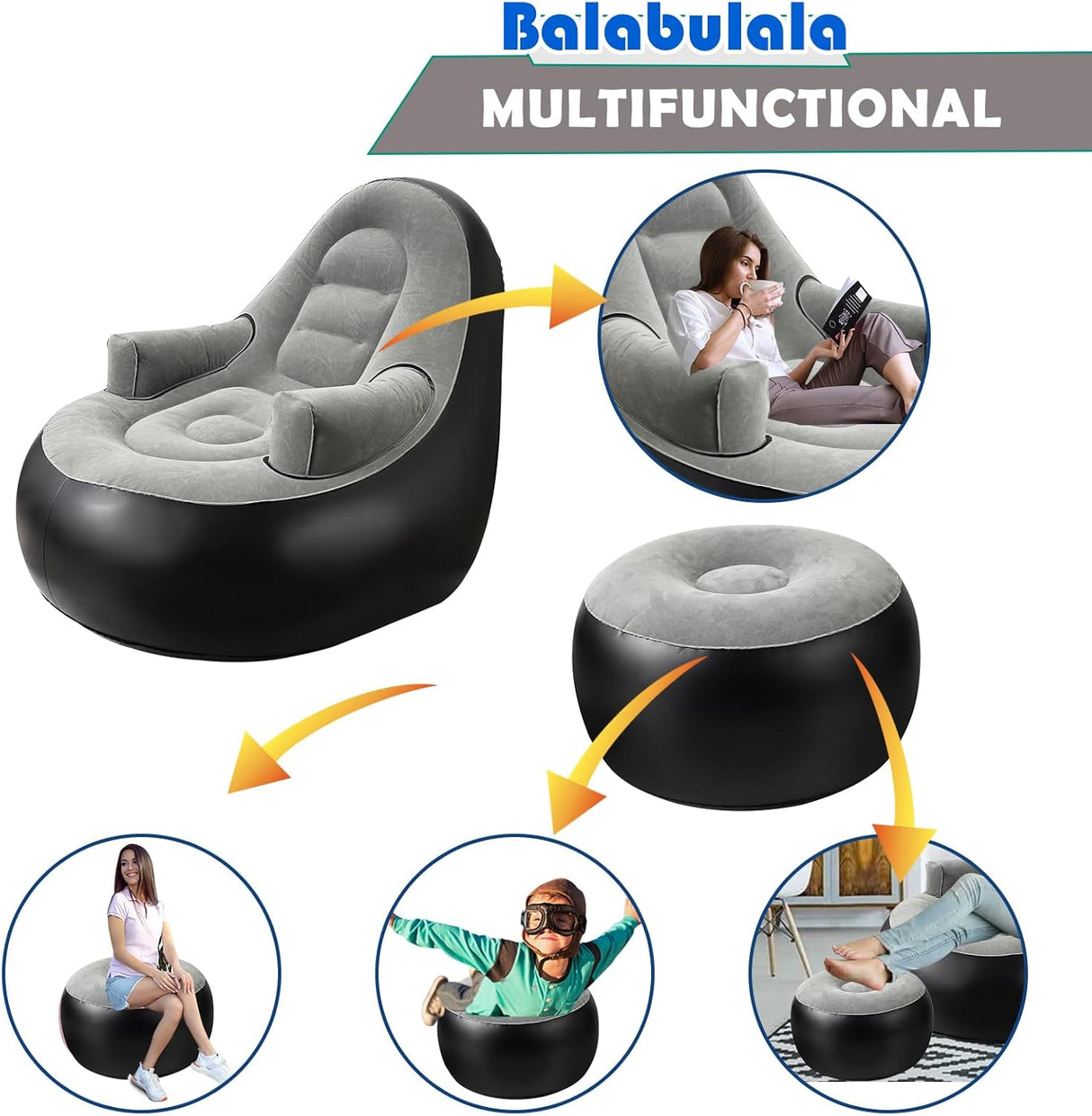 Sofá Inflable con Reposabrazos y Otomana, Ideal para Camping