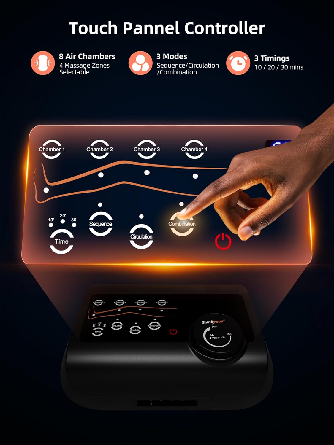 Masajeador de Piernas SHINE WELL, Compresión, 11 Intensidades, Pequeño