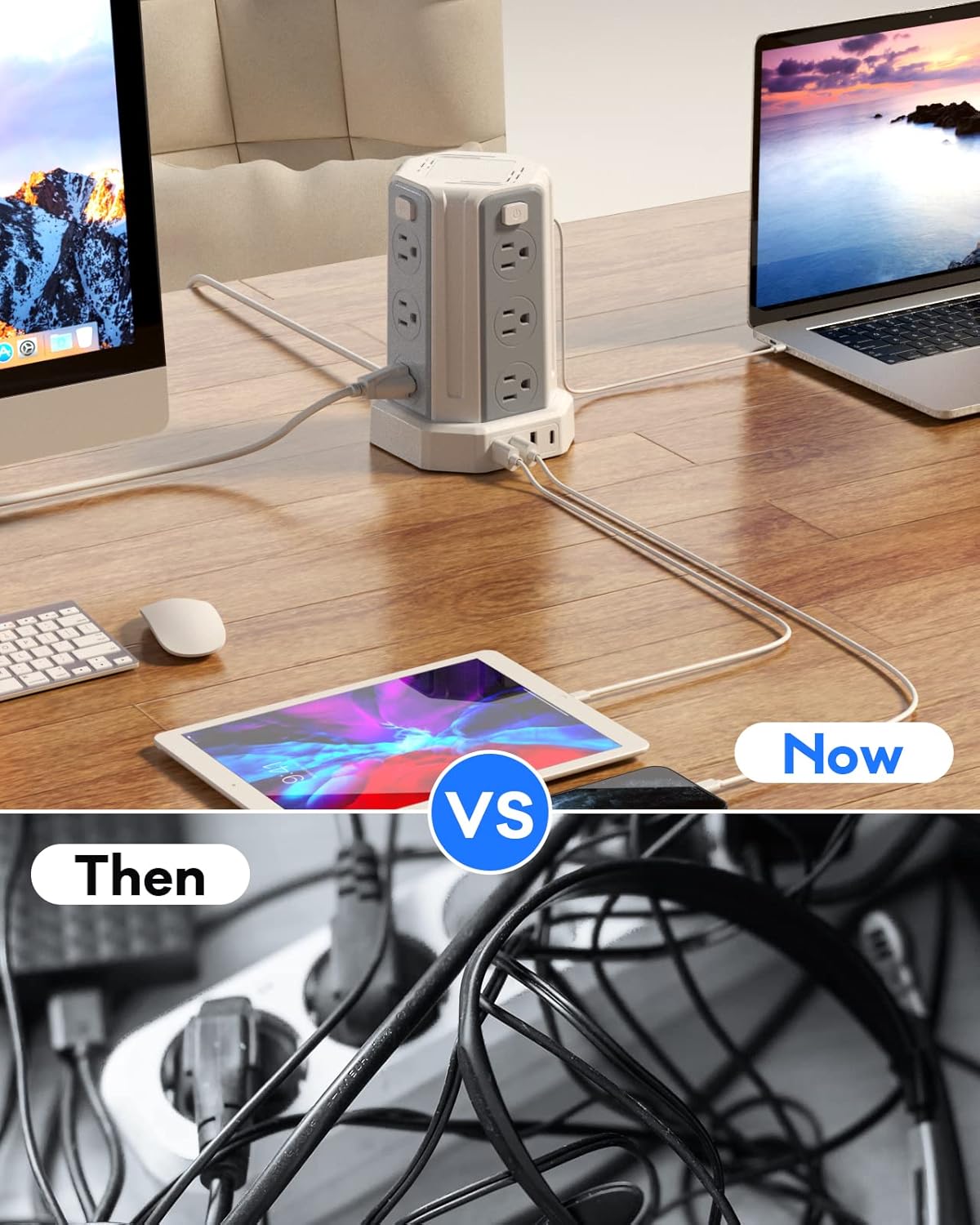 Regleta de protección contra sobretensiones con 12 enchufes de CA y 4 puertos USB, con cable de alimentación de 9.8 pies, apto para casa u oficina