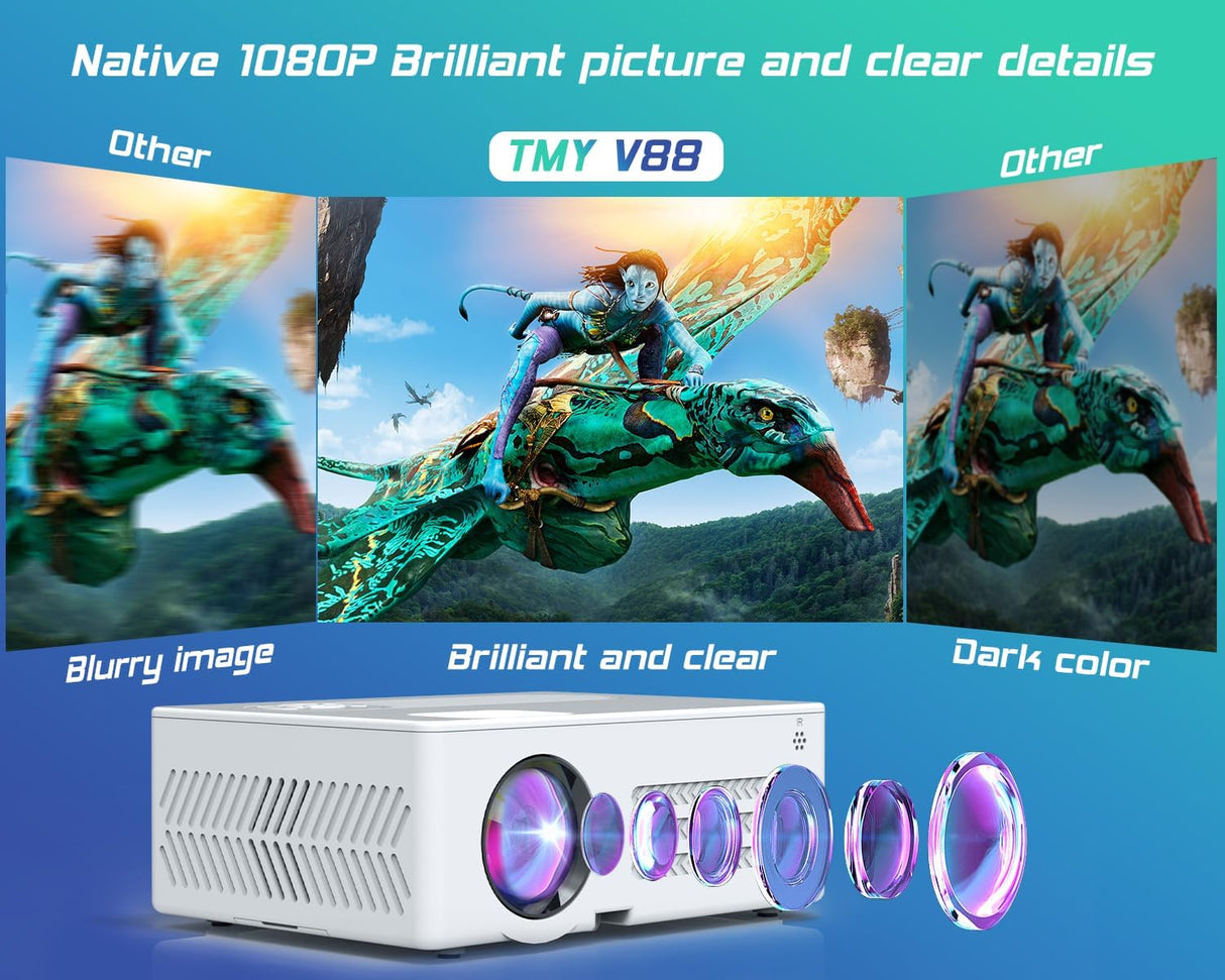 Proyector TMY 1080P WiFi y Bluetooth, Pantalla 100” Incluida