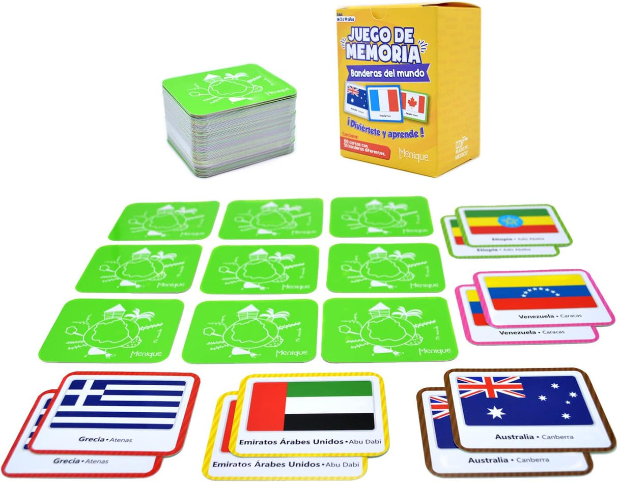 Juego de Memoria de Banderas Menique, 100 Fichas, 50 Pairs
