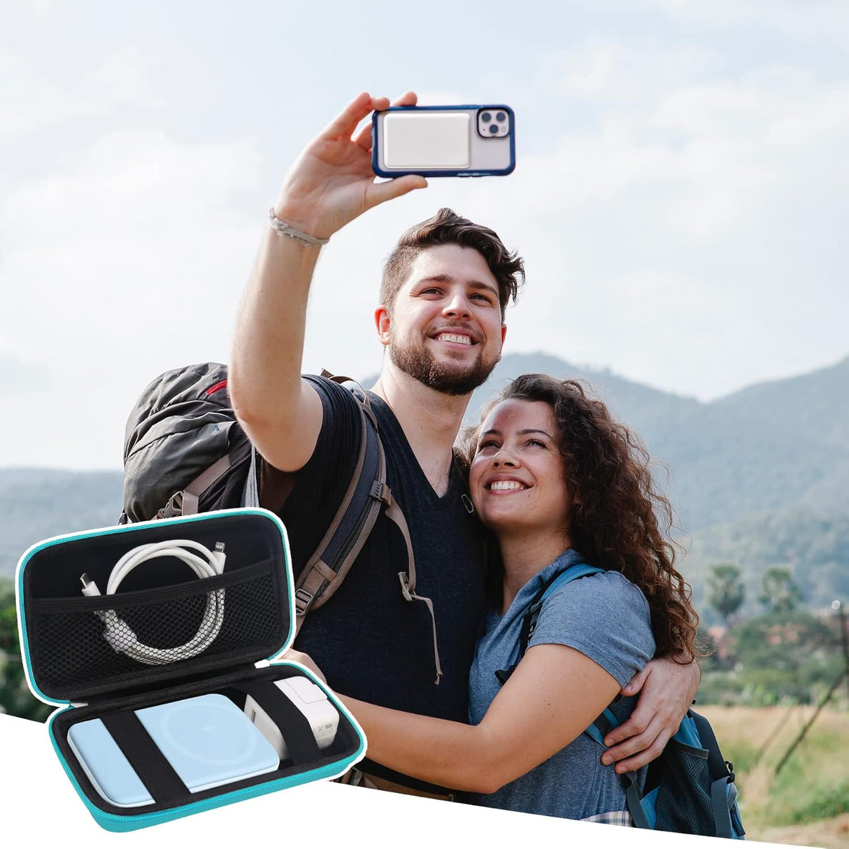 Elonbo Estuche rígido de viaje para Anker 622/633 / 521 batería magnética (MagGo), cargador portátil inalámbrico plegable magnético de almacenamiento de banco de energía, bolsillo de malla adicional para cable de carga, turquesa