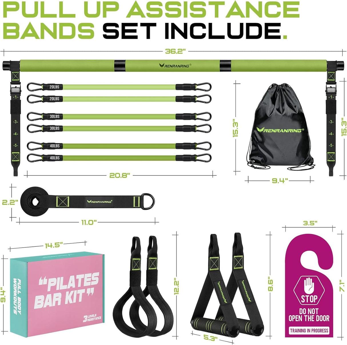 Kit de barra de pilates, multifuncional, bandas de resistencia