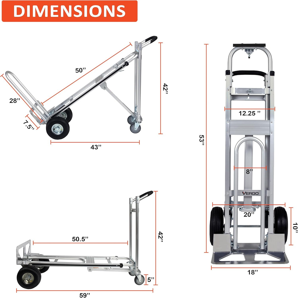 Carretilla Convertible Vergo Industrial 3 en 1 AS7A2 750 lb