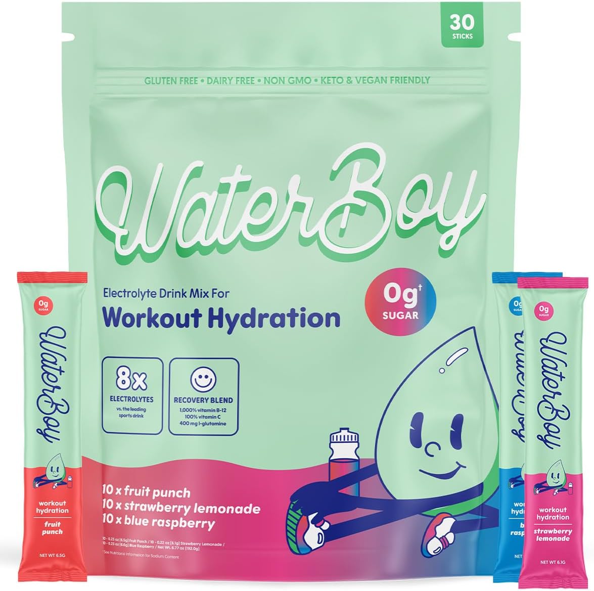 Waterboy Hydratación, polvos electrolitos sin azúcar, 2960mg, variedad