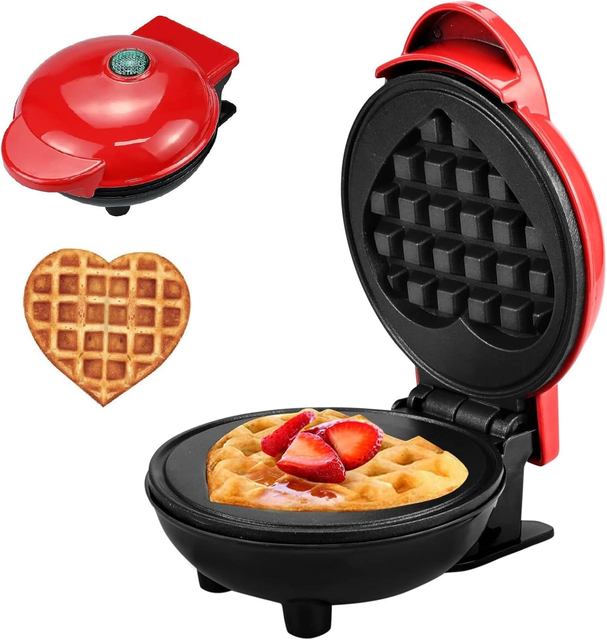 Mini Waffle Maker, diseño corazón, fácil de limpiar, 4 pulgadas