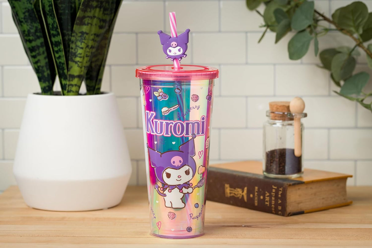 Vaso Frío de Plástico Hello Kitty Sanrio con Tapa y Popote 24 oz